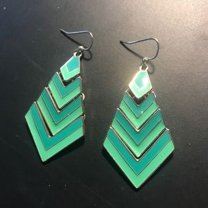 Green Chevron Statement Earrings
